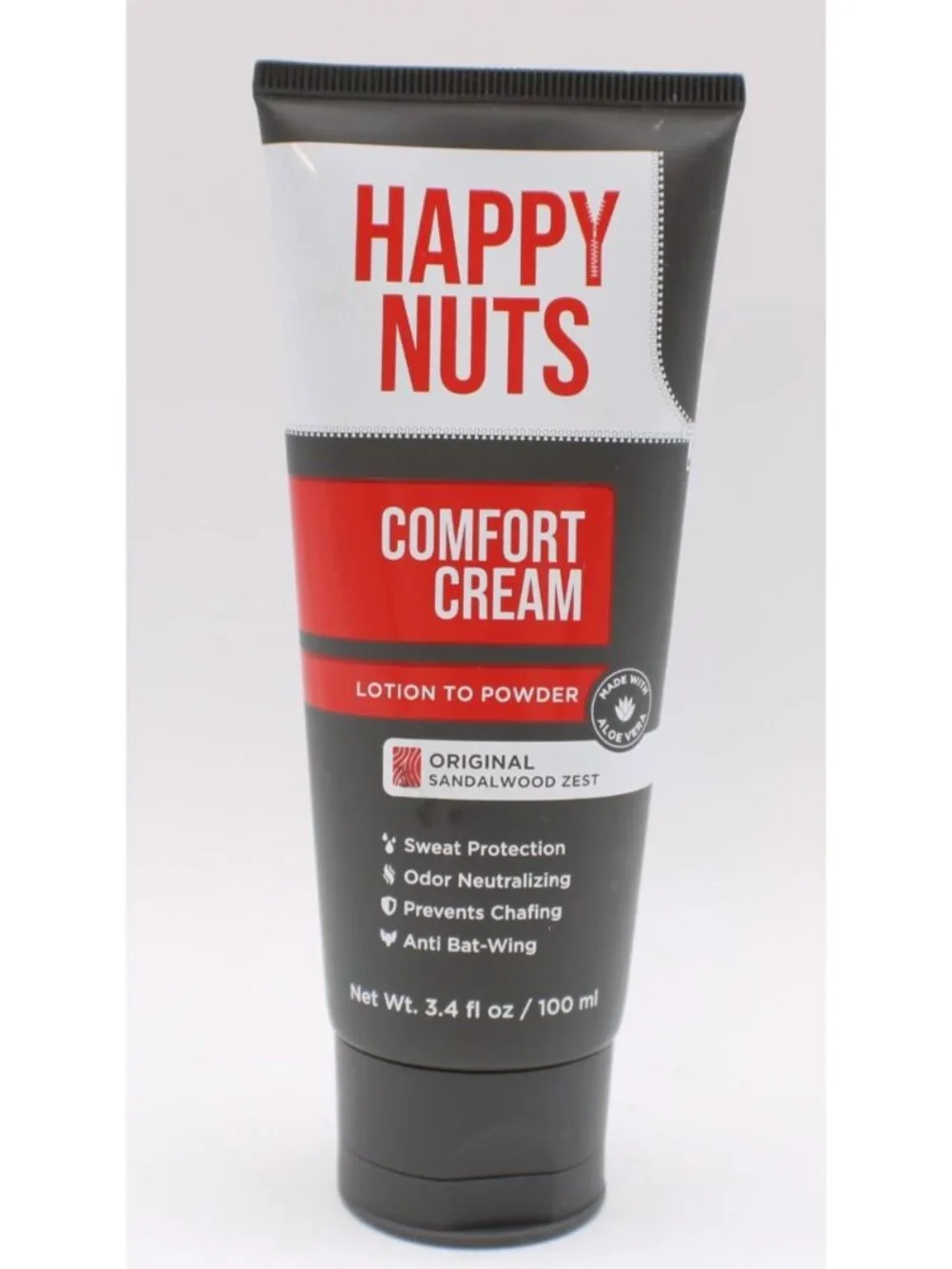 Happy Nuts Chafing Sweat Comfort Cream Lotion-To-Powder Sandalwood Zest 3.4 oz